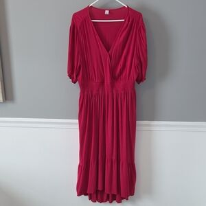 Old Navy Vibrant Pink Smocked Ruffle Midi Dress